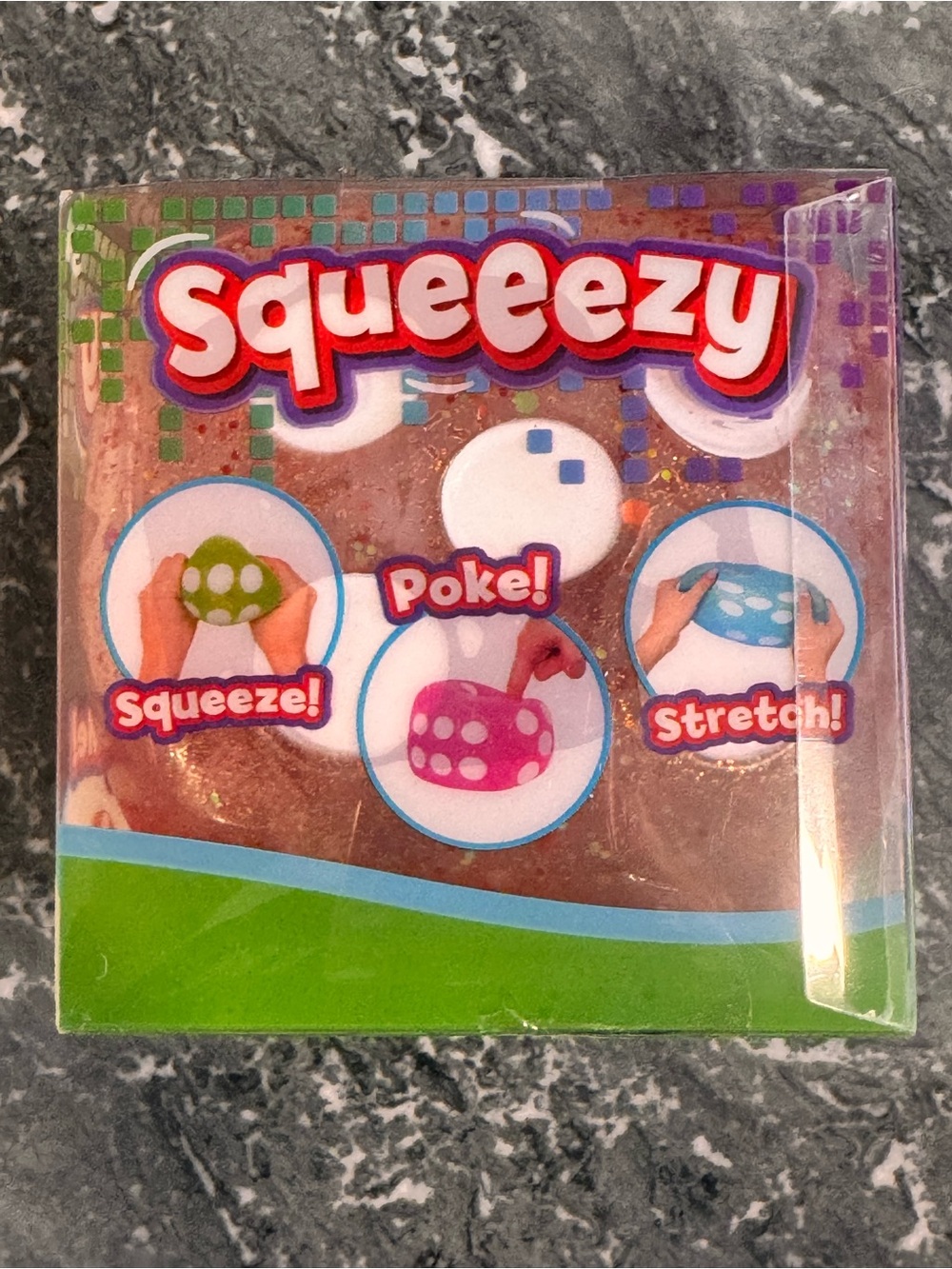 Squeeezy Peach Glitter Jumbo Dice Squishy Sensory Fidget Toy New In Box